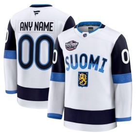 Män Finland tröja med eget tryck 4 Nations Face Off 2025 Fanatics Premium Vit